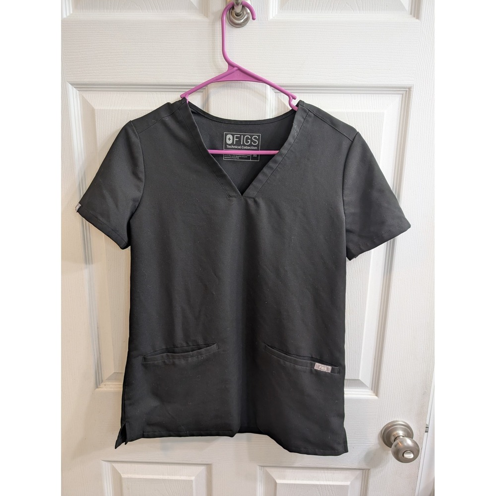 FIGS Casma Three Pocket Scrub Top Black V-Neck Technical Collection - Sizs XS